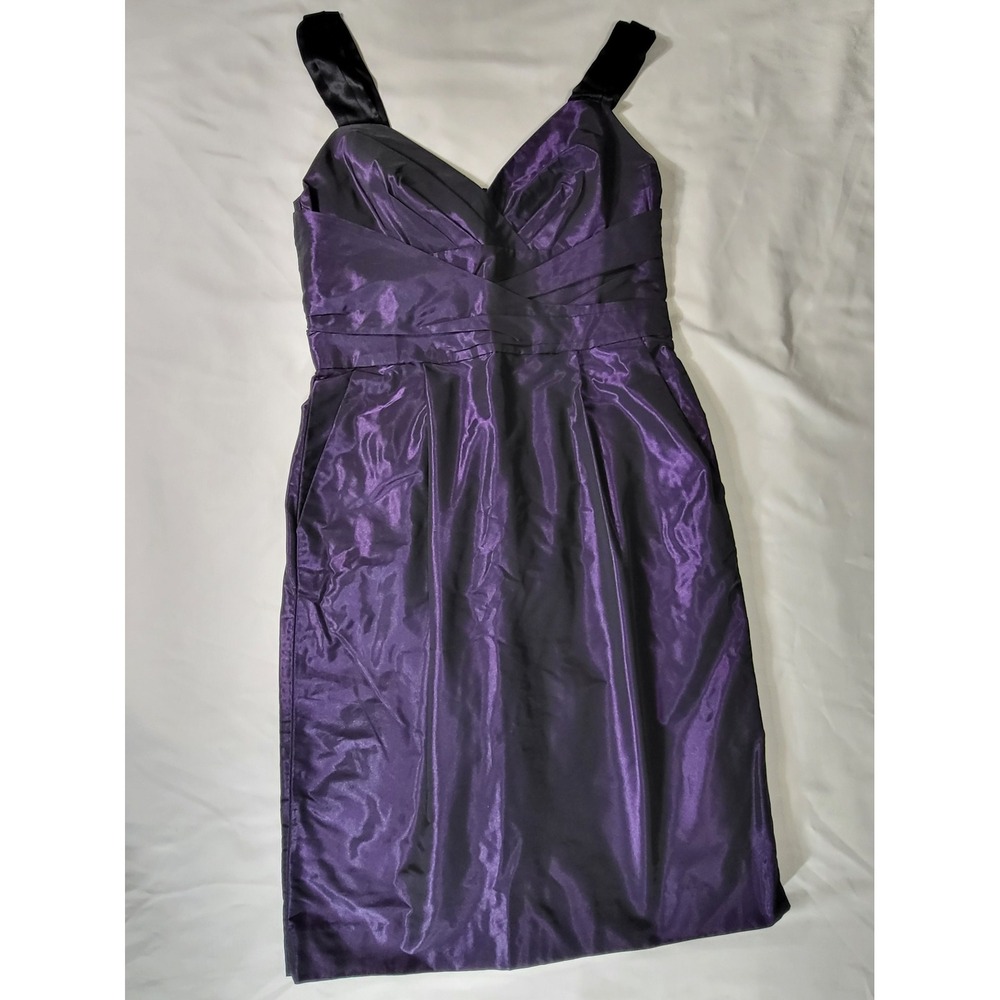 Banana Republic Purple Taffeta Cocktail Dress Silk Straps Pockets Size 4